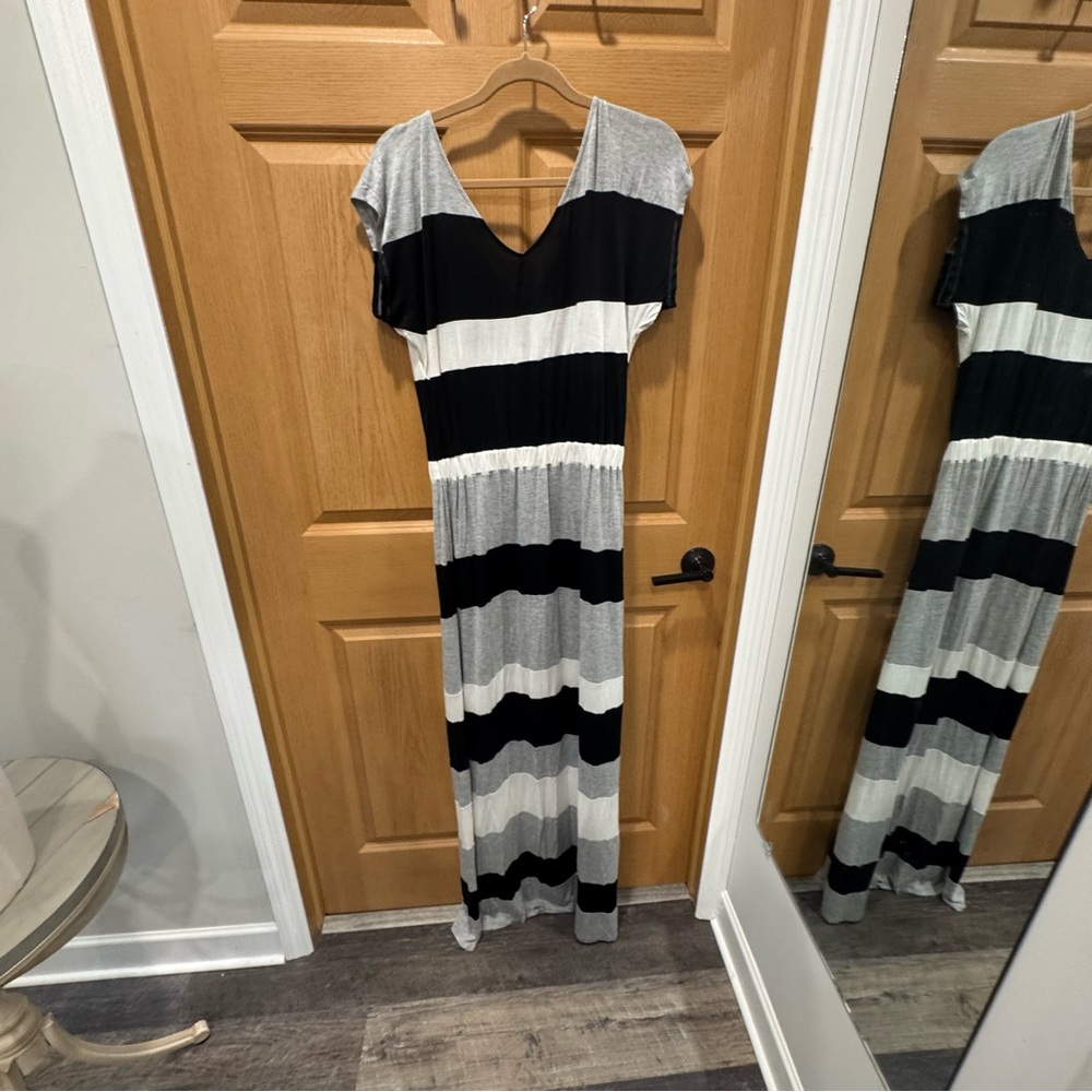 Mossimo Supply Co. Black, Gray & White Striped Maxi Dress